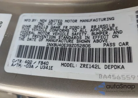 2009 Toyota Corolla Le z USA, uszkodzony, nr VIN 1NXBU40E39Z052806